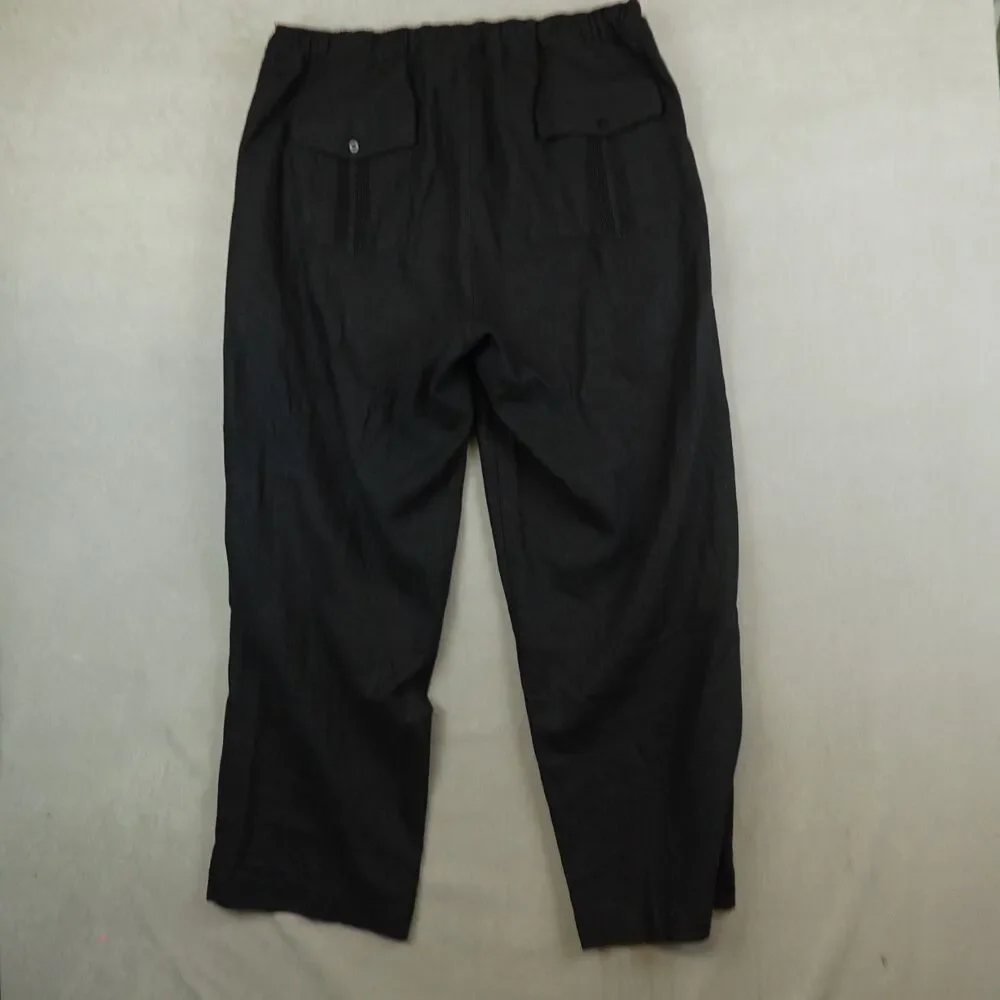 Ramon Puig Pants Mens XL Black Linen Rayon Wide Leg Cuban Drawstring Trousers